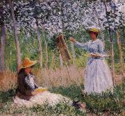 Claude Monet, Suzanne Reading and Blanche Painting by the Marsh at Giverny